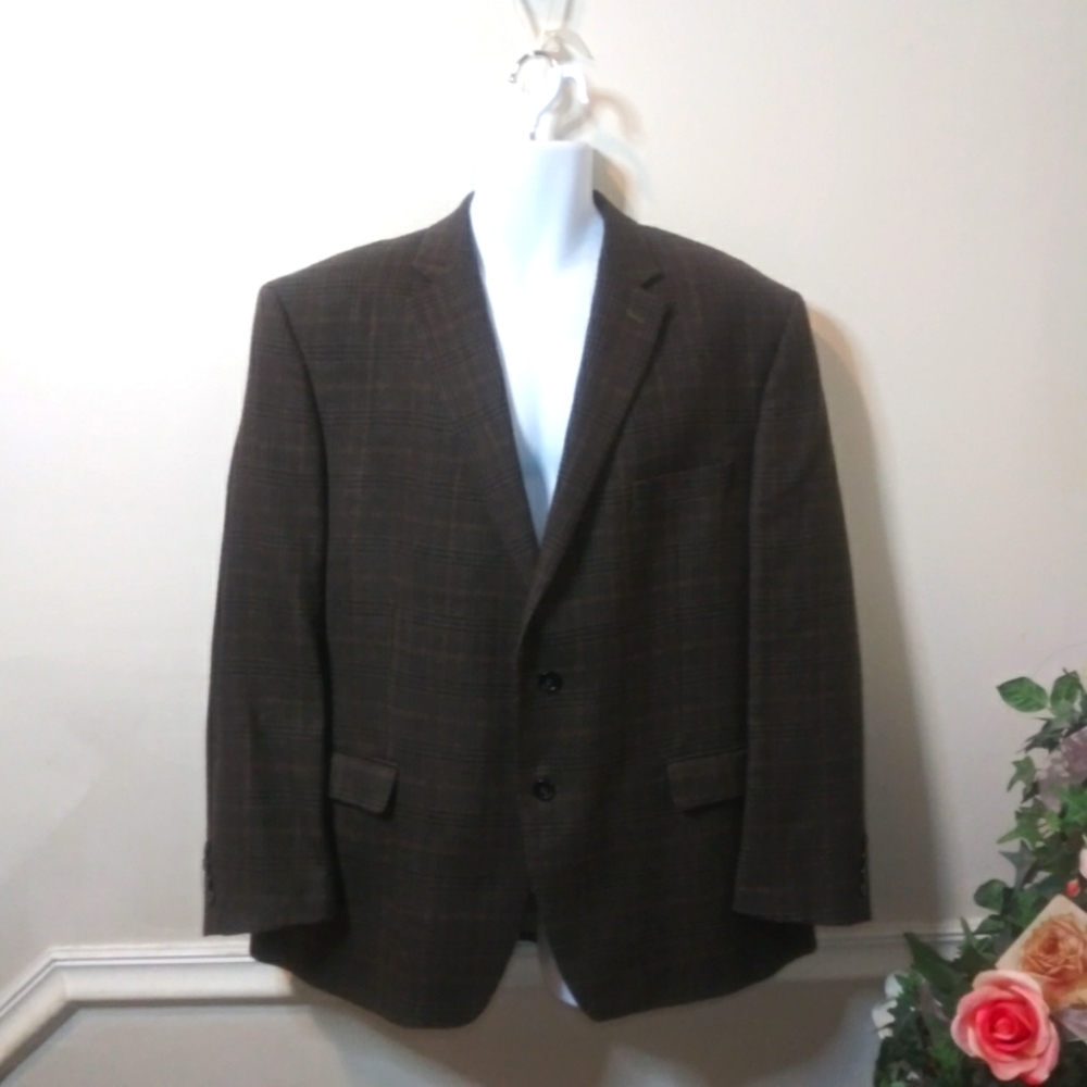 Ralph Lauren Big Men's Wool Brown Tweed Plaid Sports Coat/Jacket